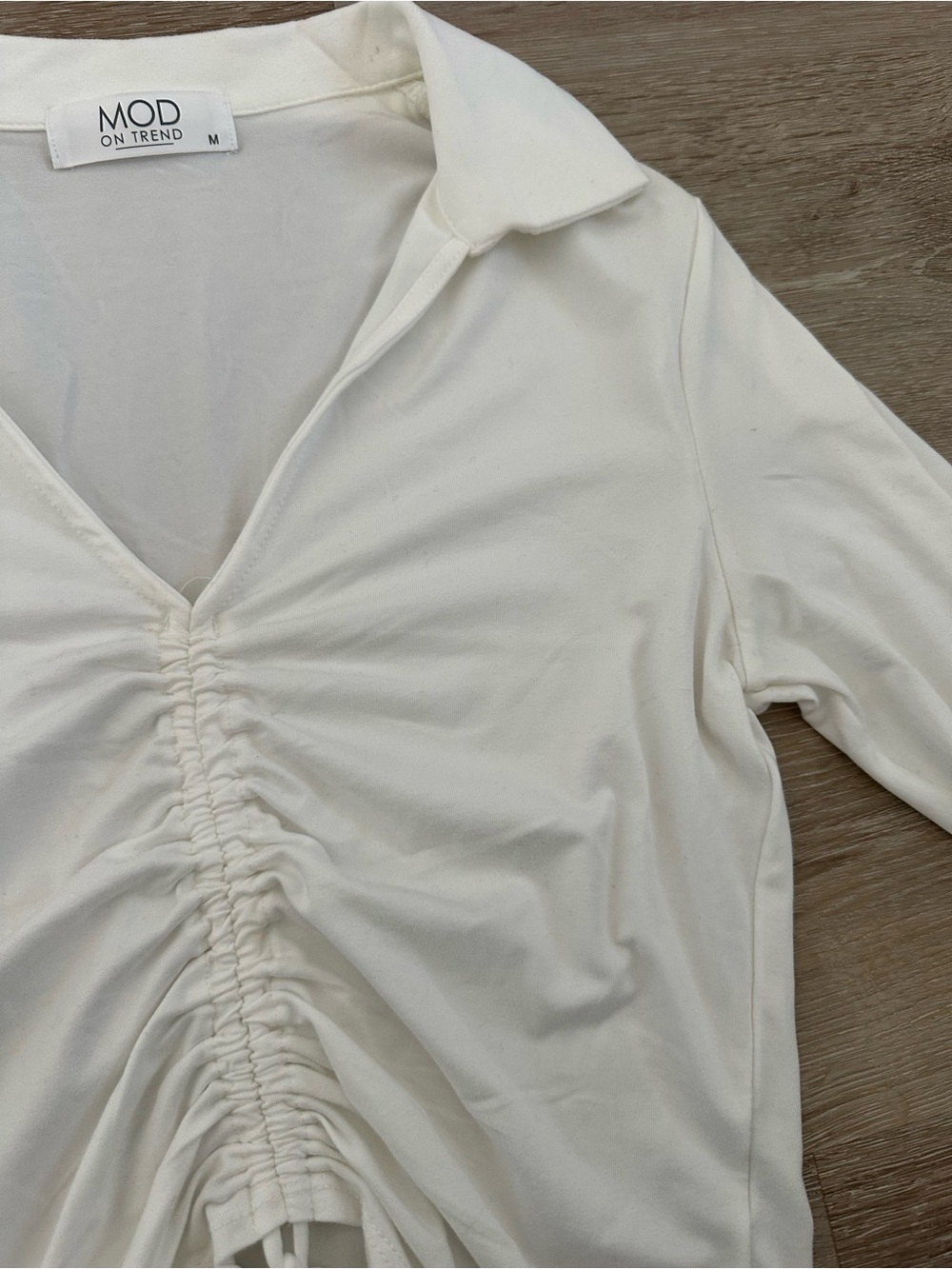 White Ruched Drawstring Long Sleeve Top - Picture 4 of 5